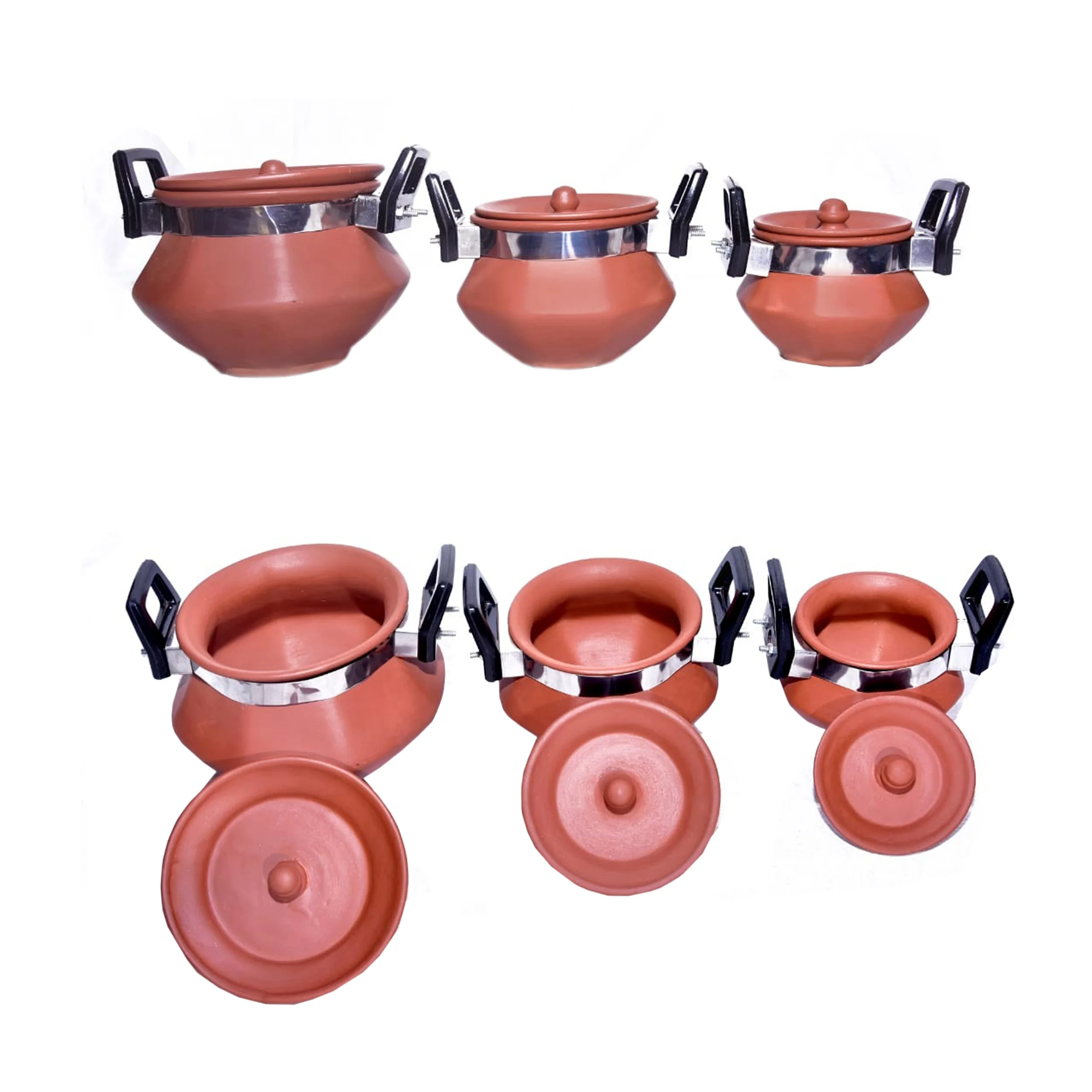 Earthen Brown handmade clay cooking utensils round clay Indian mathani round handi pot with handle of high quality