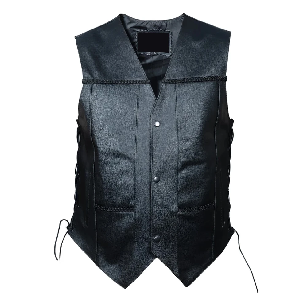 Men Classic Pure Leather Waistcoat /Bikers Vest With Pockets
