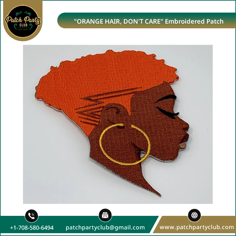 OEM производитель продает роскошные качественные «оранжевые волосы не переживают» афроцентрические нашивки с вышивкой