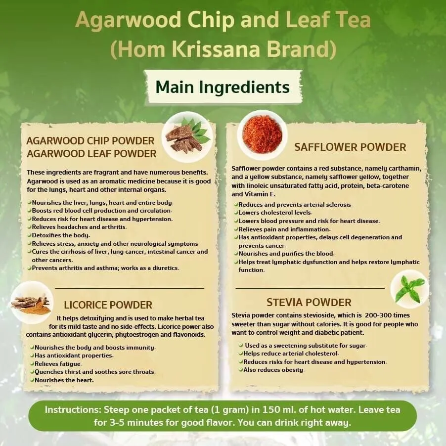 HOM KRISSANA Chip & Leaf Agarwood Instant Healty Tea High Quality From Thailand