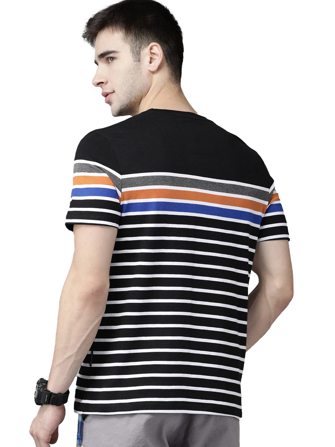 Мужская черно-белая футболка в полоску из чистого хлопка с круглым вырезом 2021 на заказ 100%