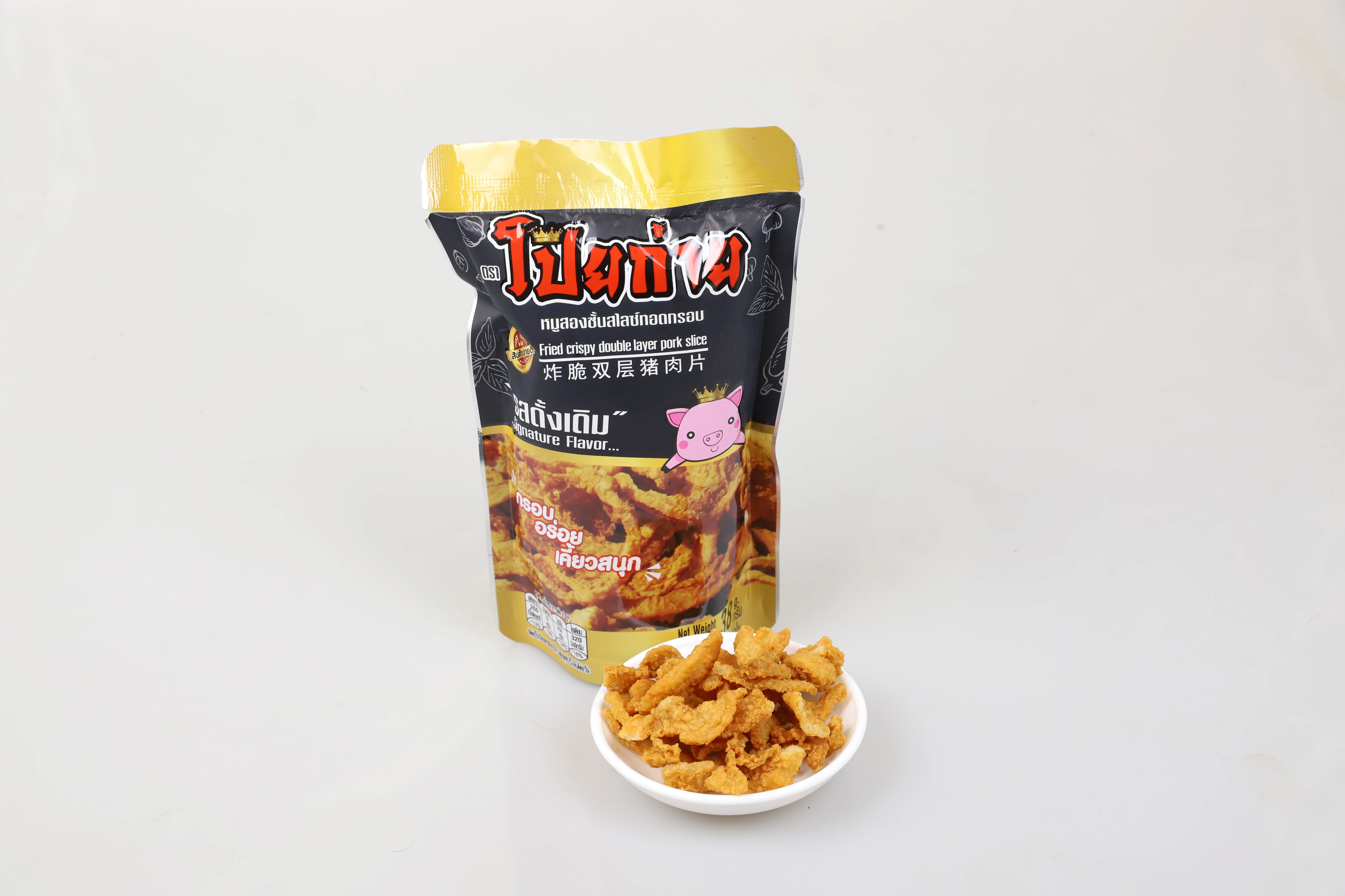 Poygai Fried Crispy Double Layer Pork Slice Signature Flavor 38g. Premium Quality Snack Product from Thailand Best Seller Items