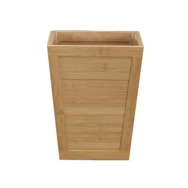 Wooden Bamboo Trash Can in square shape with open lid for home/office/bathroom/powder room in natural finishing in wholesale