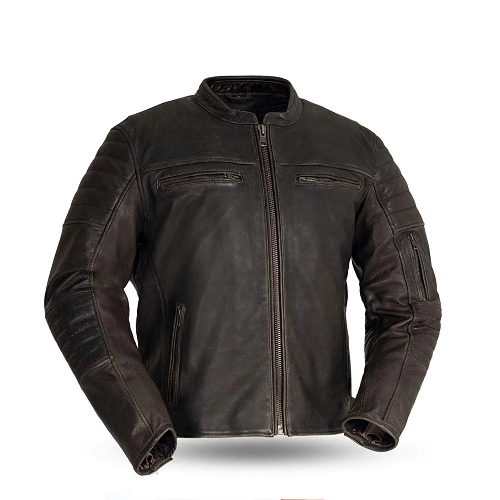 Superior quality Fashion Leather Biker Jacket for Stand Collar men Jackets for custom design