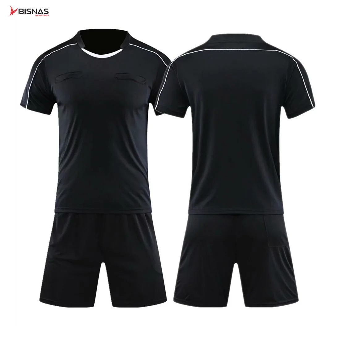 Professional Soccer Referee Uniform Men Round Neck Football Referee Jersey Set Short Sleeve Judge shirt Three Pockets Shorts