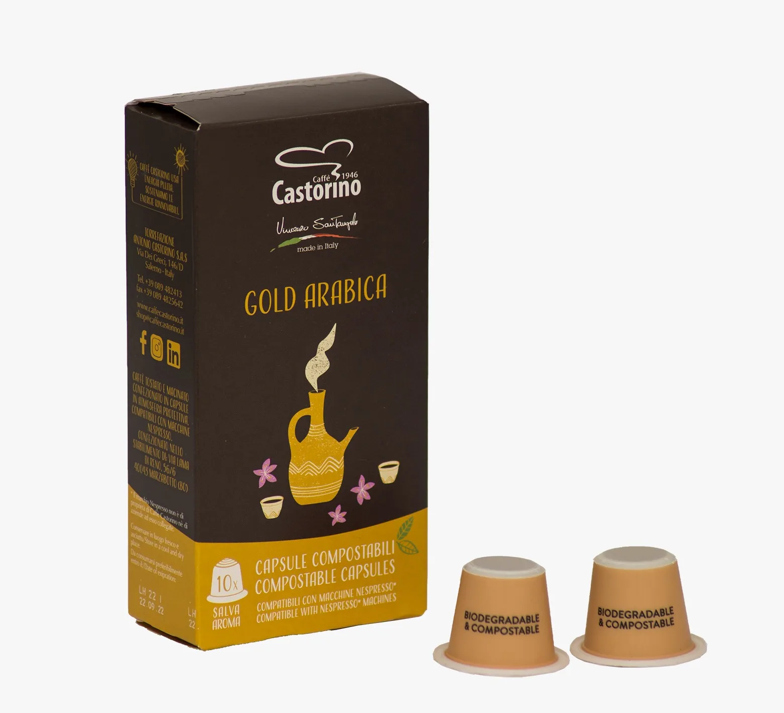 Premium quality Castorino Italian Coffee NESPRESSO Compatible 1 box GOLD ARABICA and 1 box DECAFFEINATED for home / HO.RE.CA.