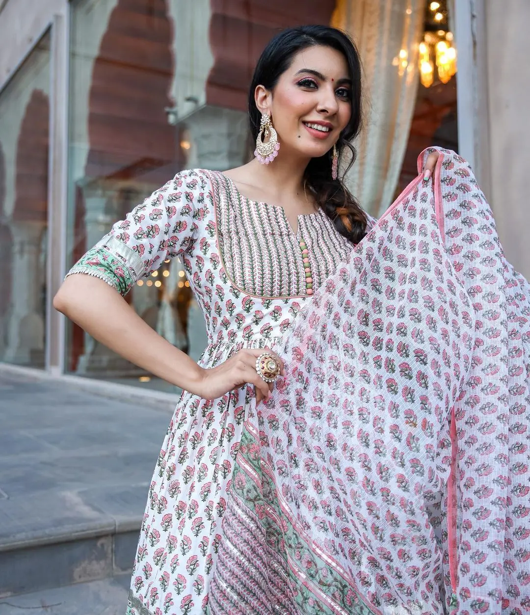 New Latest Designer Printed Cotton Kurti with Dupatta Set For All Occasions Wedding Wear Indian Dresses