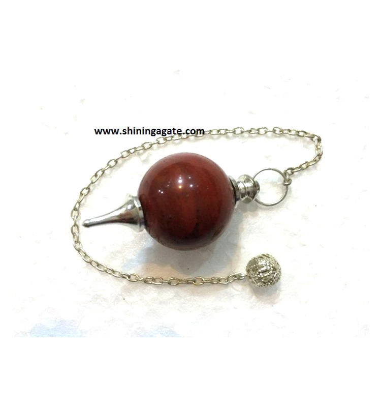 
 Wholesale Healing Pendulums Red Jasper Silver Mounted Ball Pendulum Wholesale Gemstone Dowsing Pendulum  