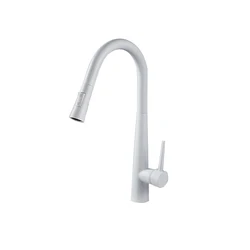 Modern High Grade White Copper Flat Head Three-way Horn Pull out Down Kitchen Tap Faucet