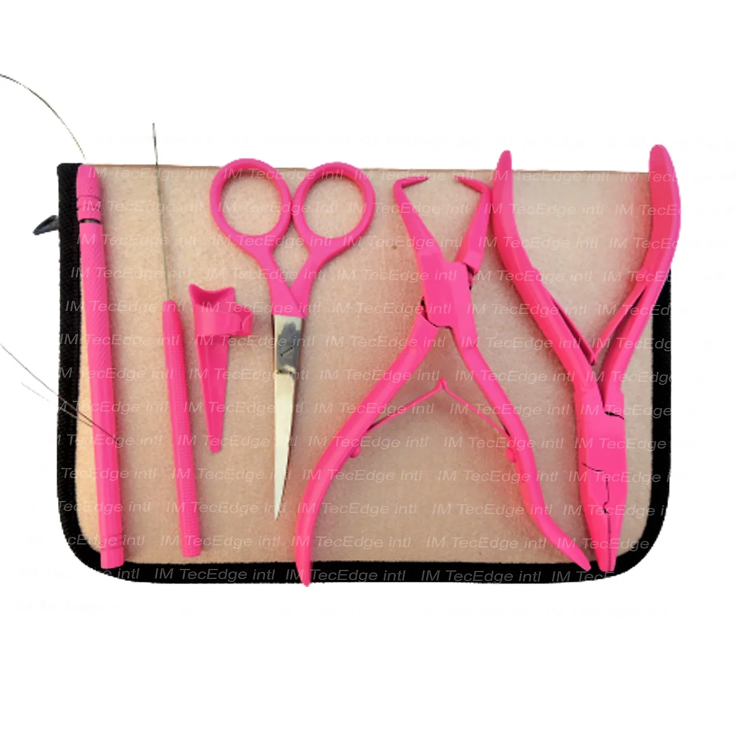 Professional Baby Pink Hair Extension Tools Kit with Hair Cutting Scissor Tape in Plier Surgical Grade Stainless Steel 10 Set