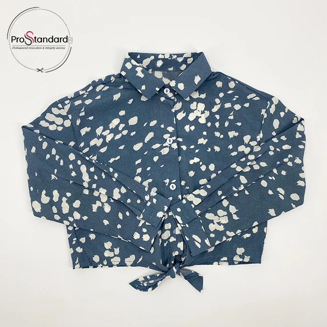 
Fashion Spot Printed Shirts Self Tie Front Crop Tops For Girls 