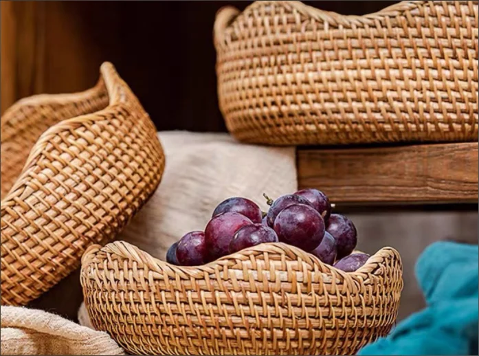 Оптовая продажа плетеная корзина ручной работы из ротанга для хранения фруктов и продуктов во Вьетнаме