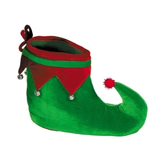 Novelty Red Green Plush Fabric Elf Shoes Slippers Christmas Elf Costume Accessories for Adults Men & Women
