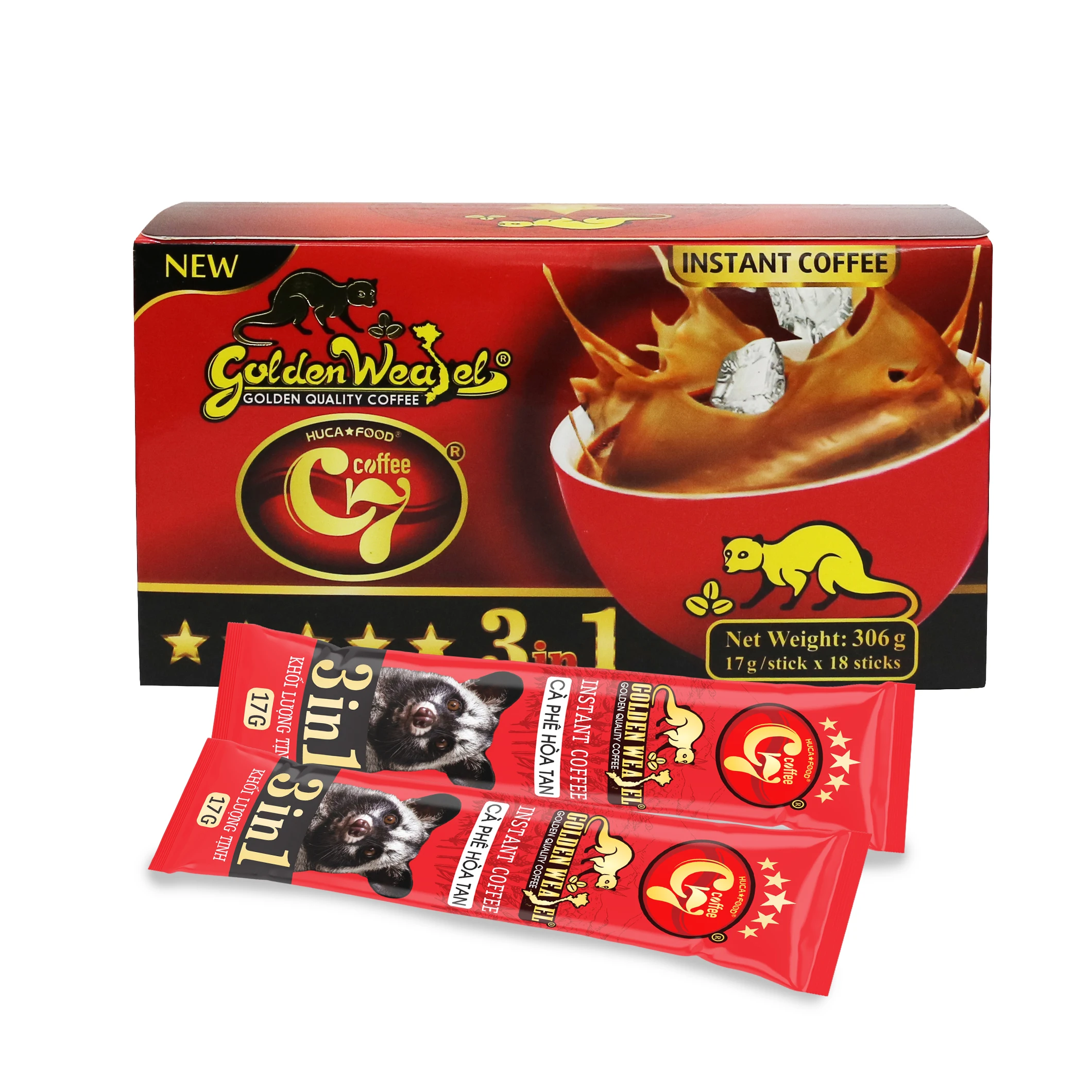 OEM, ODM, частная торговая марка «Con Chon Vang» C7, растворимый кофе 3 в 1, красная коробка, Лидер продаж, оптовая продажа, кофе HUCAFOOD