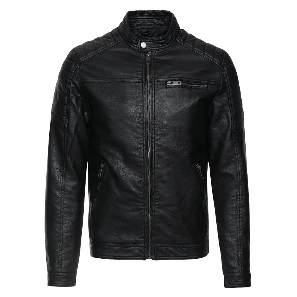 Men slim fit fashion contrast color casual real leather jacket