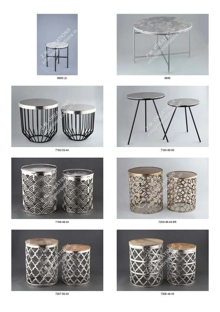 Coffee Table Set Aluminum And Mango Wood Material Silver Color Round Shape Living Room Hotel And Home Decoration Top Trending