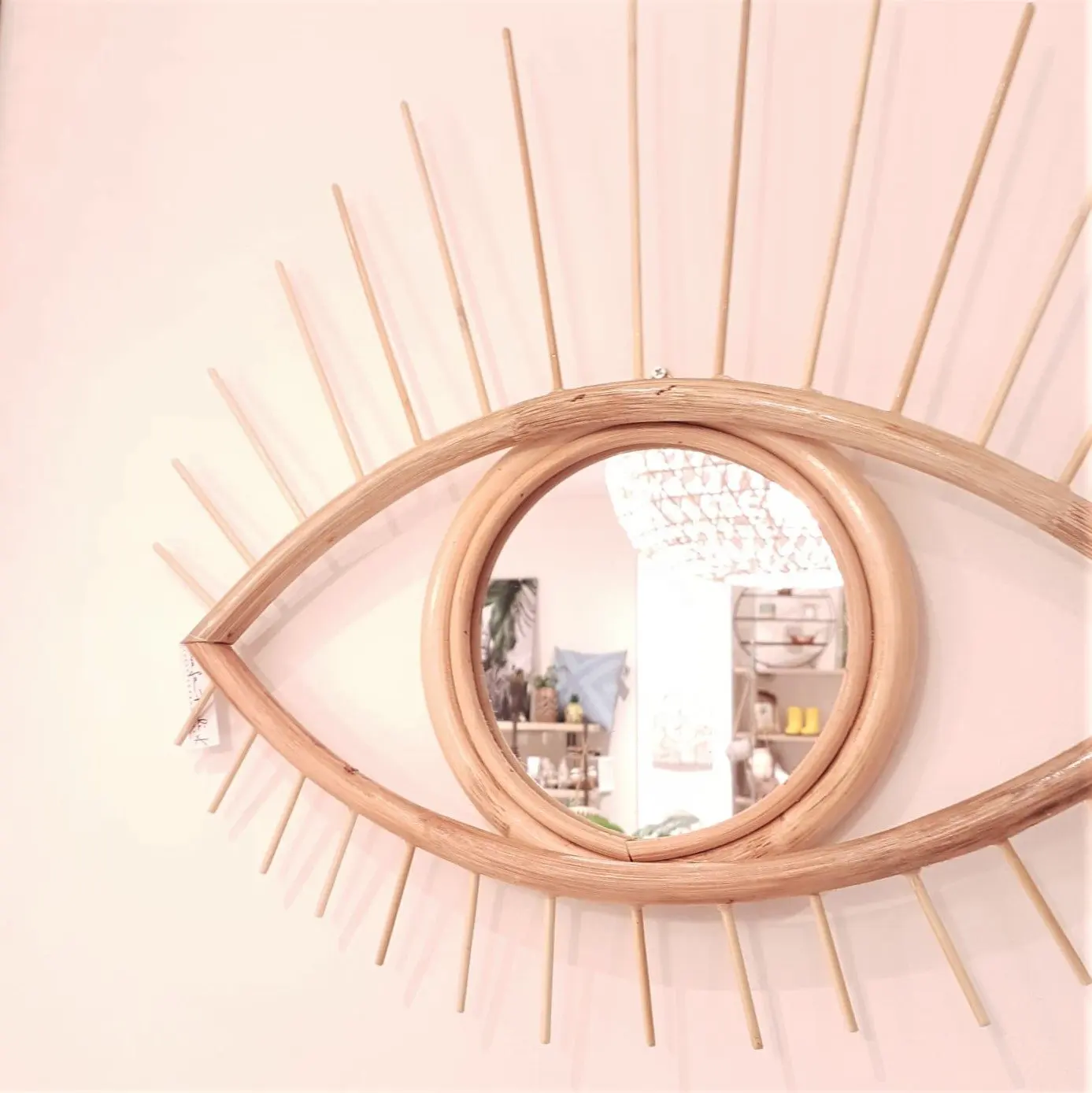 New Trend Decor House in 2021 Rattan Mirror Eye Hanging Wall Natural Rattan Unique Design Mirror Made in Vietnam