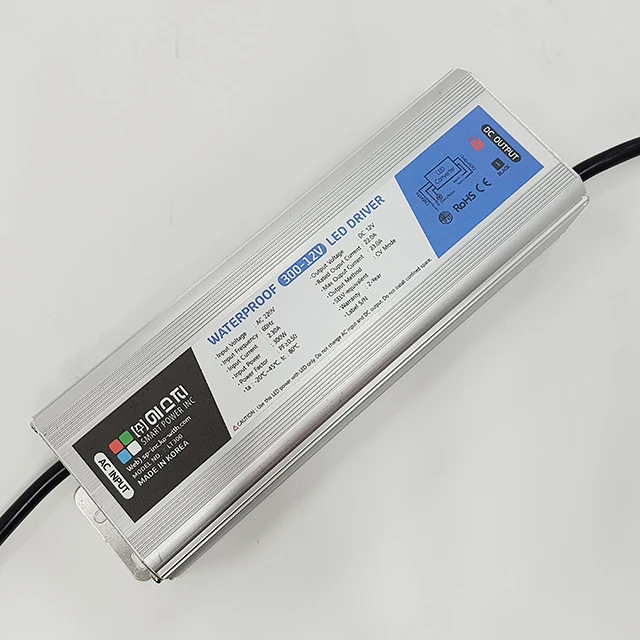 Constant Current AC DC 12V 300W LED Driver Waterproof IP67 SMPS Switching Power Supply For LED Lighting Modules Made in Korea