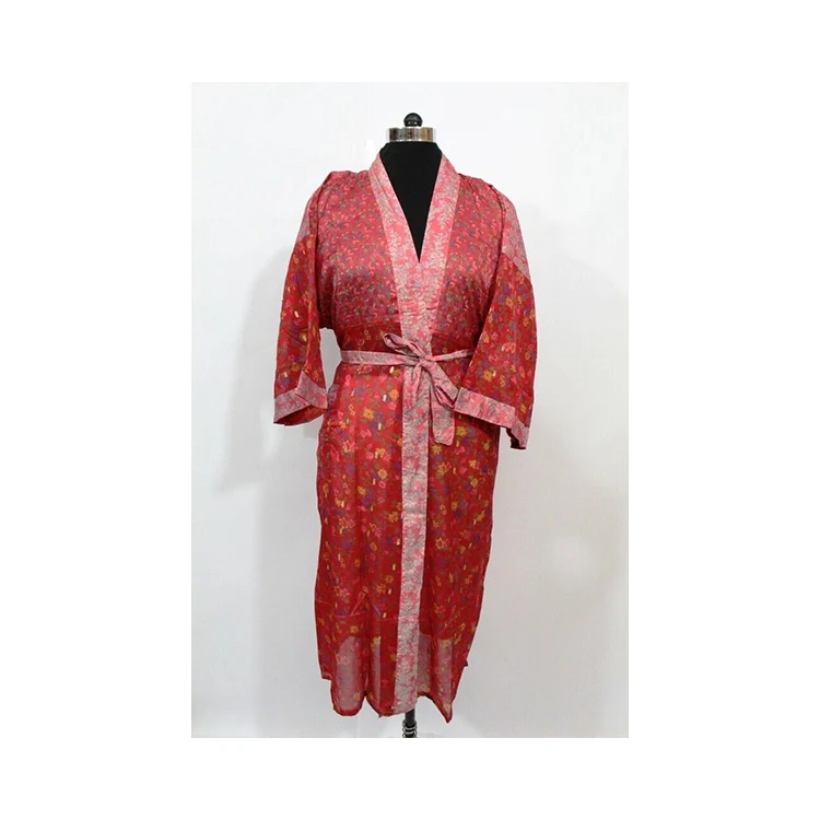 Lovely Blue Pink Color Floral Print Comfortable Loose Lady Maternity Robe Hippie Sari Bohemian Nightgown Women Kimono Robe