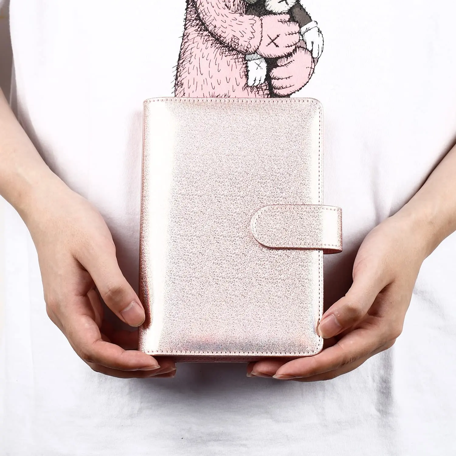 Pocket A6 PU Notebook Binder Cover, 6 Ring A6 Binder Budget Cash Envelopes for Women, Budget Planner Travel Journal