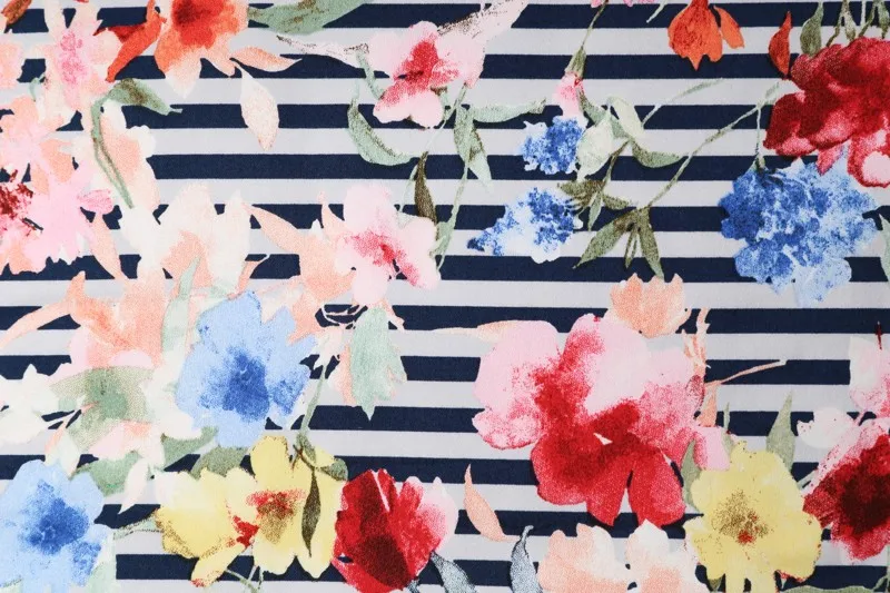 
Stripe Floral Printed Cotton Satin Power Stretch 96.5%Cotton 3.5%Spandex Fabric 