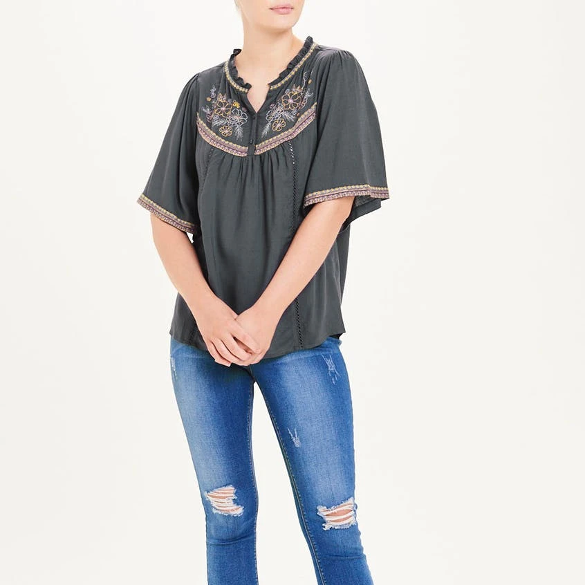 Indian New Arrival Blue Embroidery White Tunic design , Indian tunic patterns for sewing