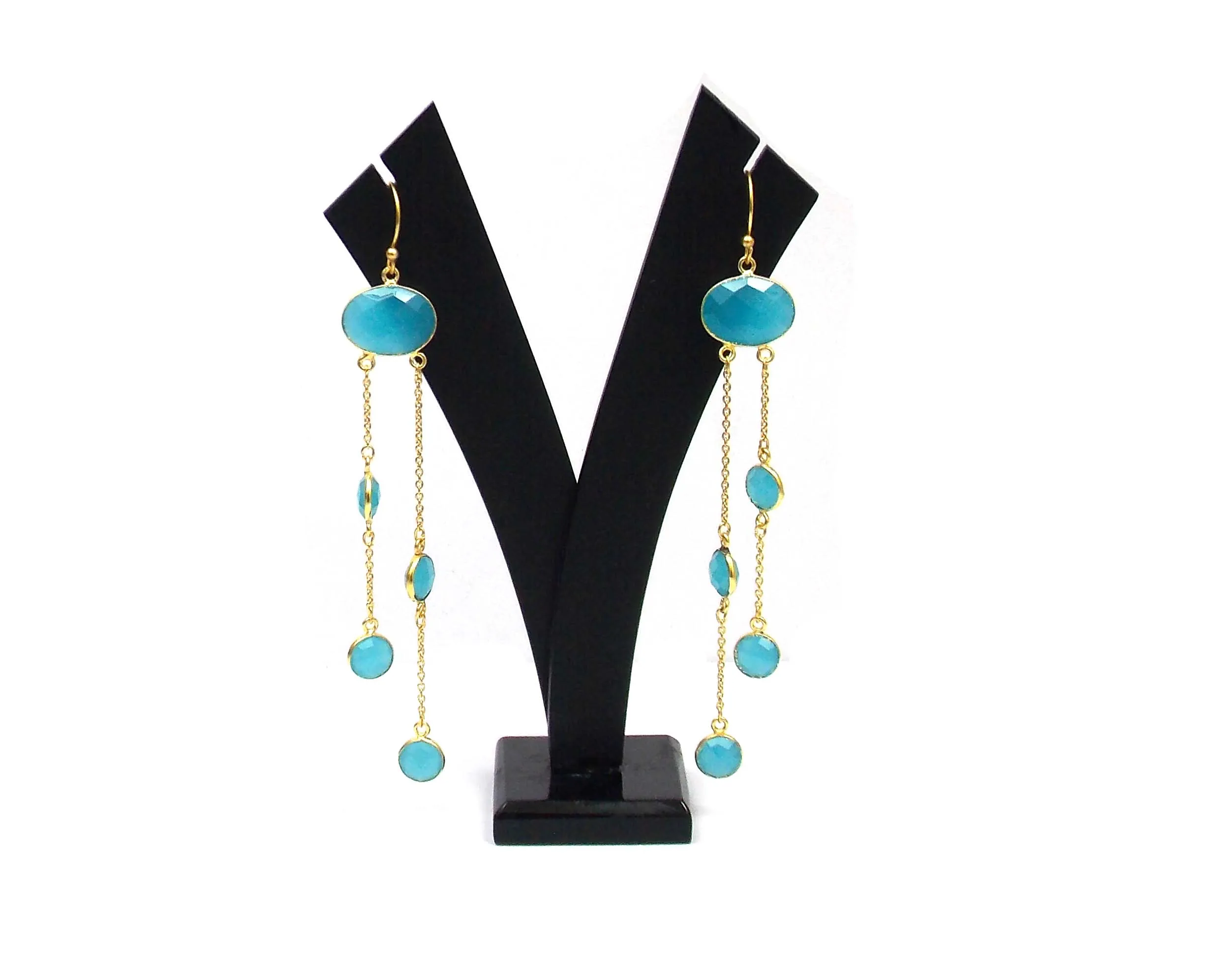 Beautiful New Design Aqua Chalcedony Gemstone Gold Plated Jewelry Making Fashion Hoop Earring Set Best Jewlry Component