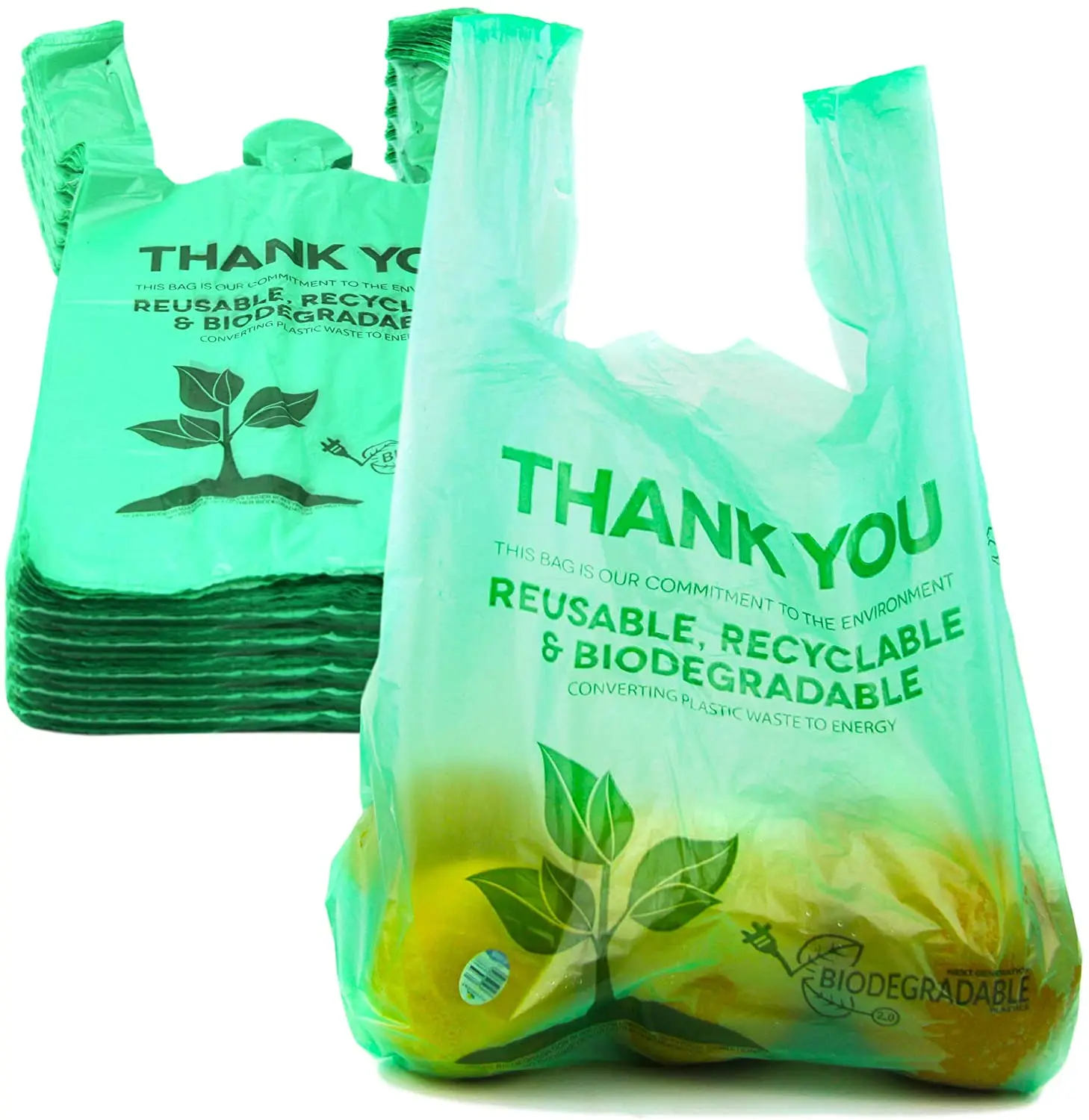 Supermarket custom biodegradable plastic bags for packaging foods with handles biobased compostable t-shirt shopping plastic bag