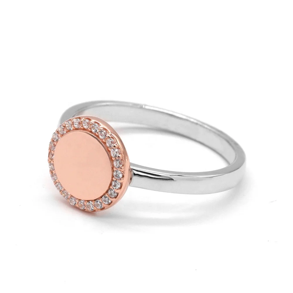 925 Sterling Silver Rhodium Rose Gold Plated Plain Circle Crystal CZ cubic zirconia ring sterling silver Jewelry for Women