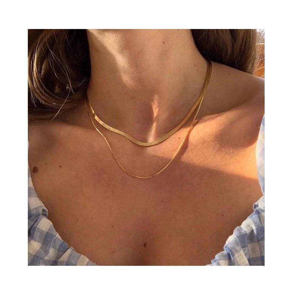 Thick Cuban Link Chain Chunky Miami Double Layered Snake Choker Stainless Steel 18K Gold IP Plated Necklace