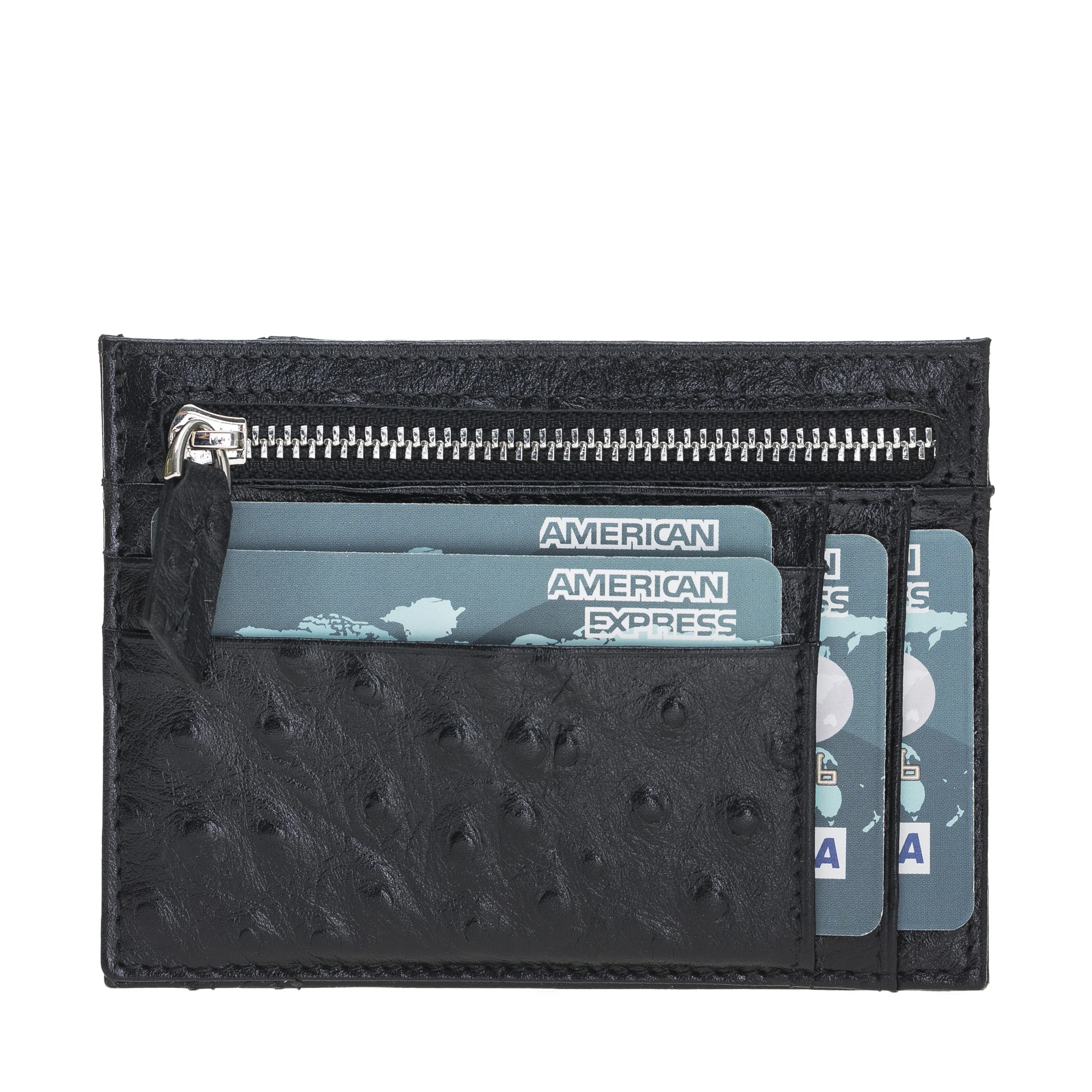 Ostrich Patterned High Quality Genuine Leather  Zip Card Holder