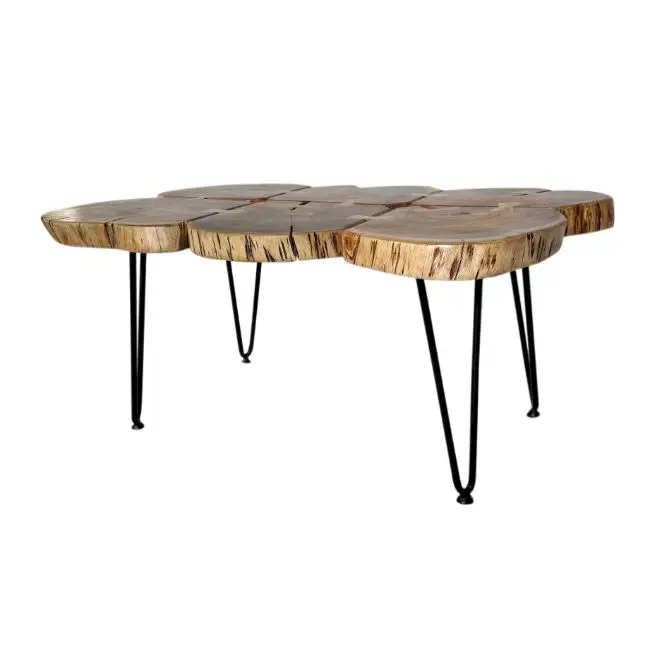 Exotic Adorable Wholesale Industrial Wood Metal Iron Leg Coffee Table Vintage Unique Live Edge Wooden Slab End Coffee Table