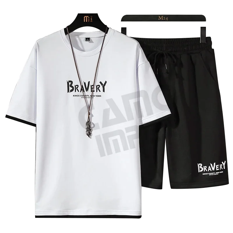 Fashion Mens Sets Short Sleeve T-shirt + Shorts 2 Pieces Suit Male Summer Sportswear Casual Sweatsuit Track Shorts Men Clothing