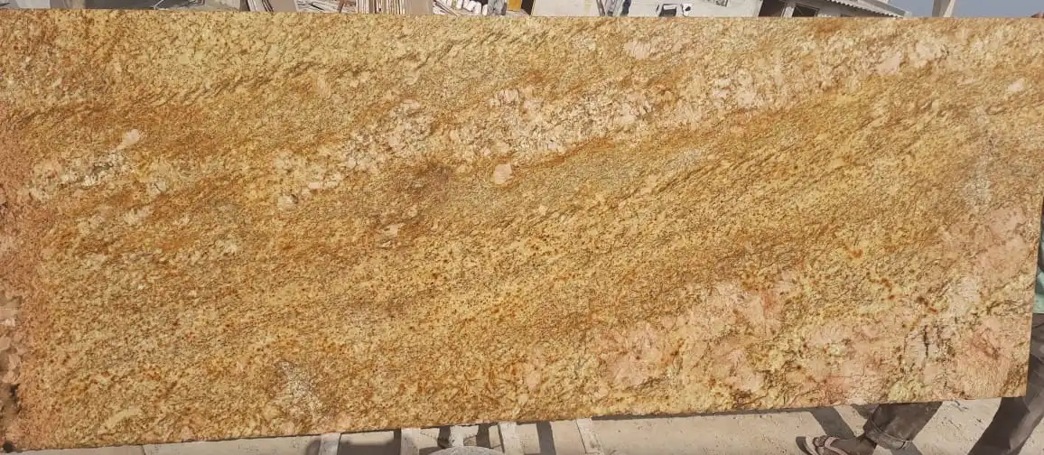 
Imperial Gold Granite cutter slab tile premium material Brushed Flamed Leather Antique Finish 