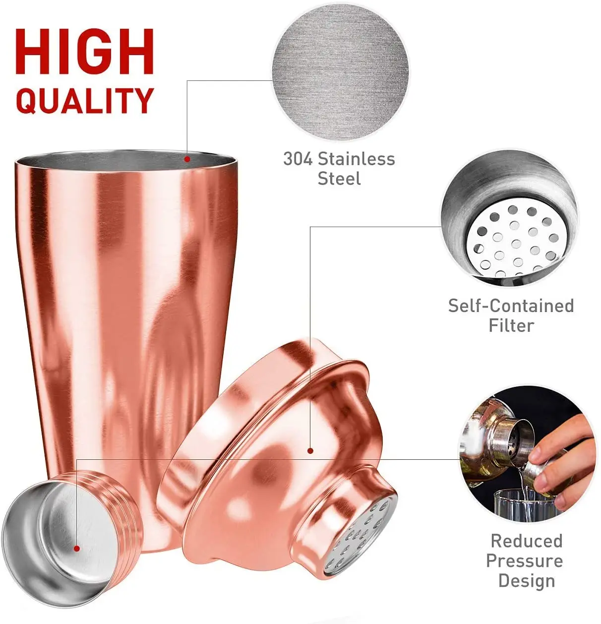 Soing Rose Copper 24Piece Cocktail Shaker Set Perfect Home Bartending Kit for Drink Mixing Stainless Steel Bar Tools With Stand