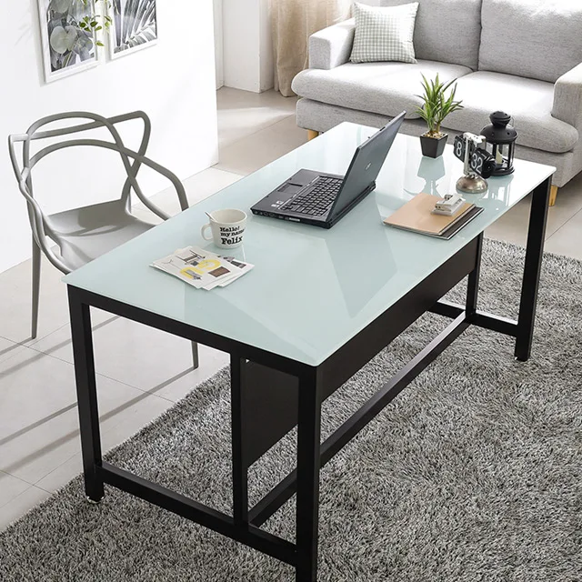 Modern Home Office Computer Sturdy Table Laptop PC Reception Gaming Desk Red Tempered Glass Top Black MDF Furniture escritorio