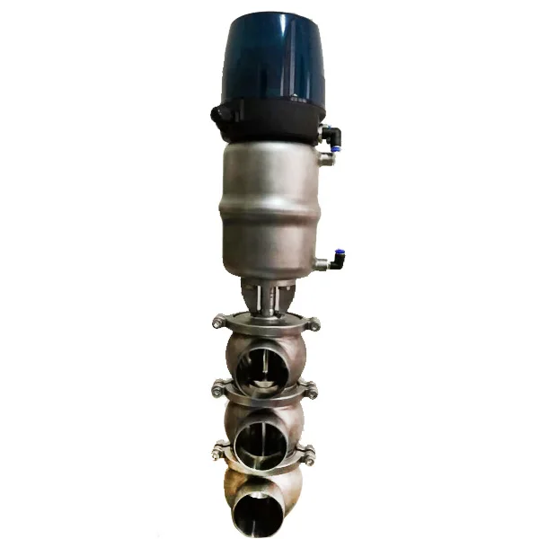 Quality guranted Hygienic pneumatic diversing stop reverse seat valve change over valve with control top
