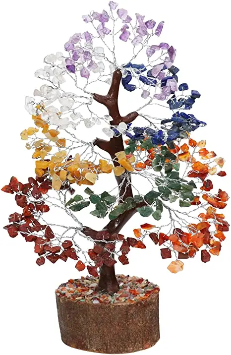 Natural Healing Crystal agate Stone Seven Chakra Gemstone Tree For Positive Energy Seven Color Gemstone Chips Tree