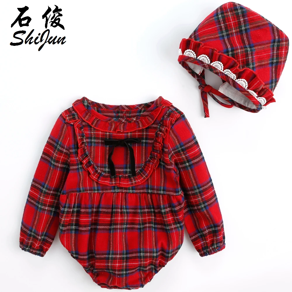 
Shijun Red Tartan Christmas Baby Romper Lace Soft Baby Rompers 