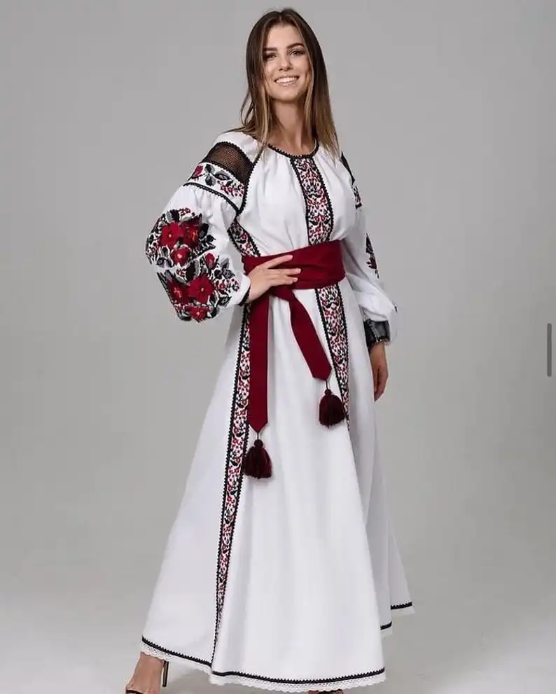Элегантное и современное дизайнерское платье в стиле бохо женские Макси-платья женское элегантное с длинным рукавом вышивкой украинском