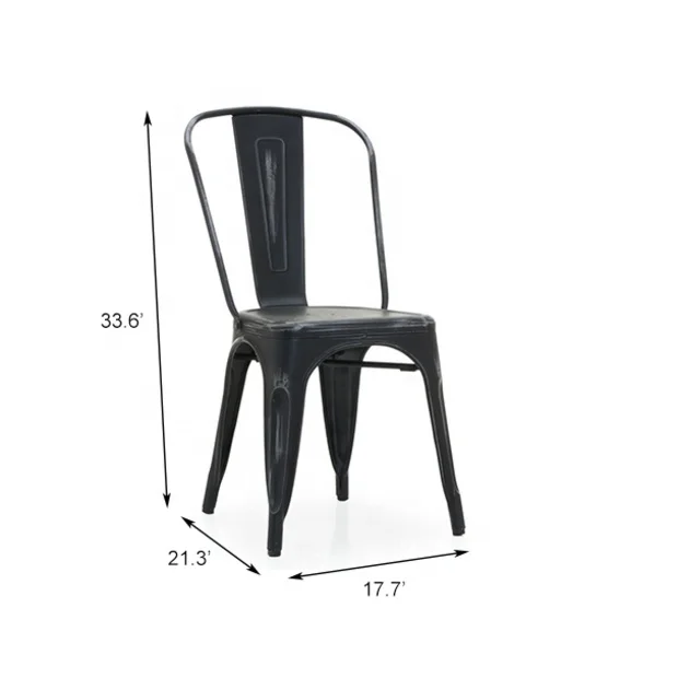 Vintage Industrial Bistro Cafe Metal Chair French Style Hotel Dining Chair Restaurant Metal Iron Chair Black Distress Finish