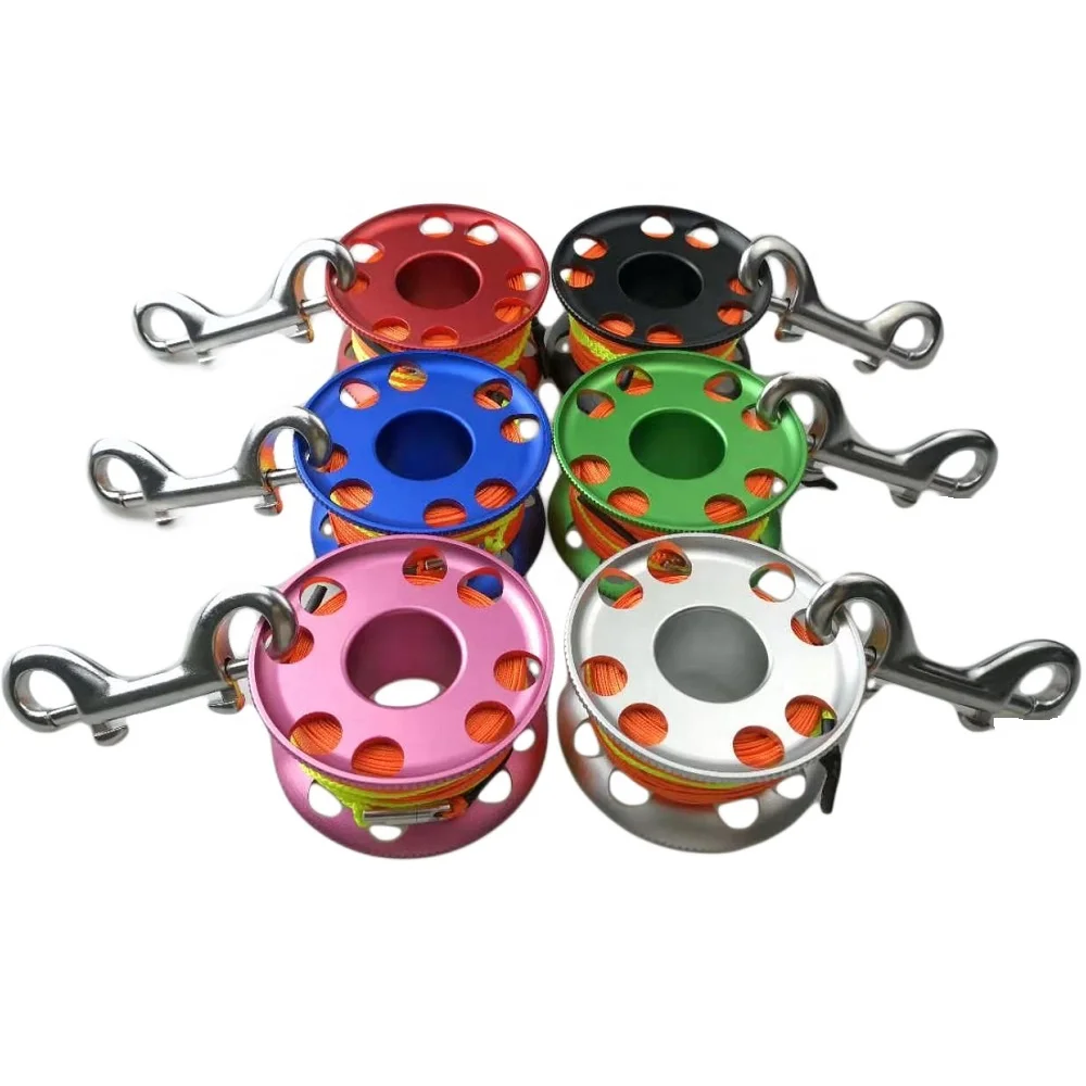 30M Diving Equipment Aluminum Finger Reel with 316 Stainless Steel Hook Diving Reel