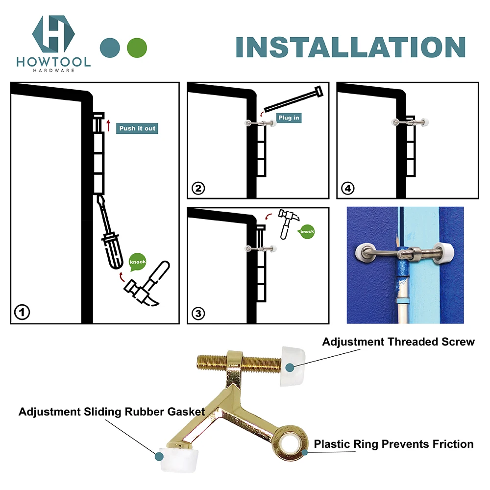 HOWTOOL B300 дверная пробка из матового никеля сверхпрочный шарнирный штифт дверной ограничитель с белыми резиновыми наконечниками