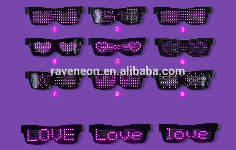 
LED Multi-Style Glasses USB Rechargeable Mobile Phone APP Programmable Magic Party Eyeglasses 