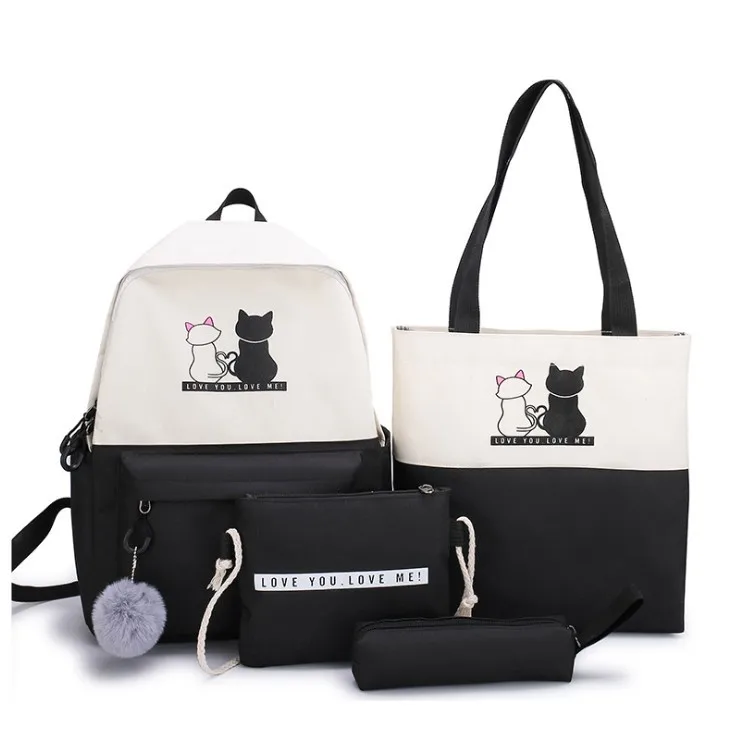 China supplier Korean style light weight leisure backpack 4 pieces school set backpack bag for girls students