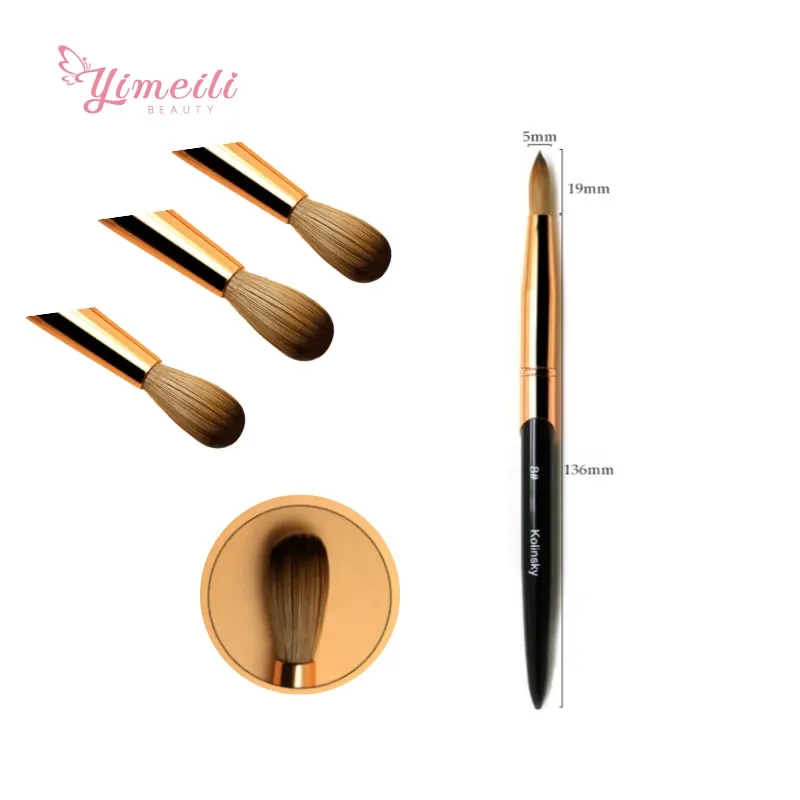 YML Пользовательский логотип 100% чистый колонский волос розовое золото круглая головка акриловая кисть для ногтей для акриловых ногтей