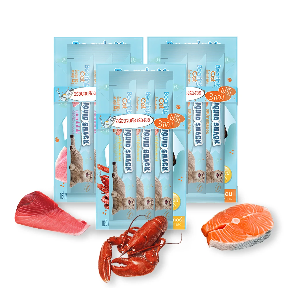 The Best Premium of BEARING Cat Liquid Snack 15 g. (11 pcs per pack) Seafood Lobster Flavor from Thailand