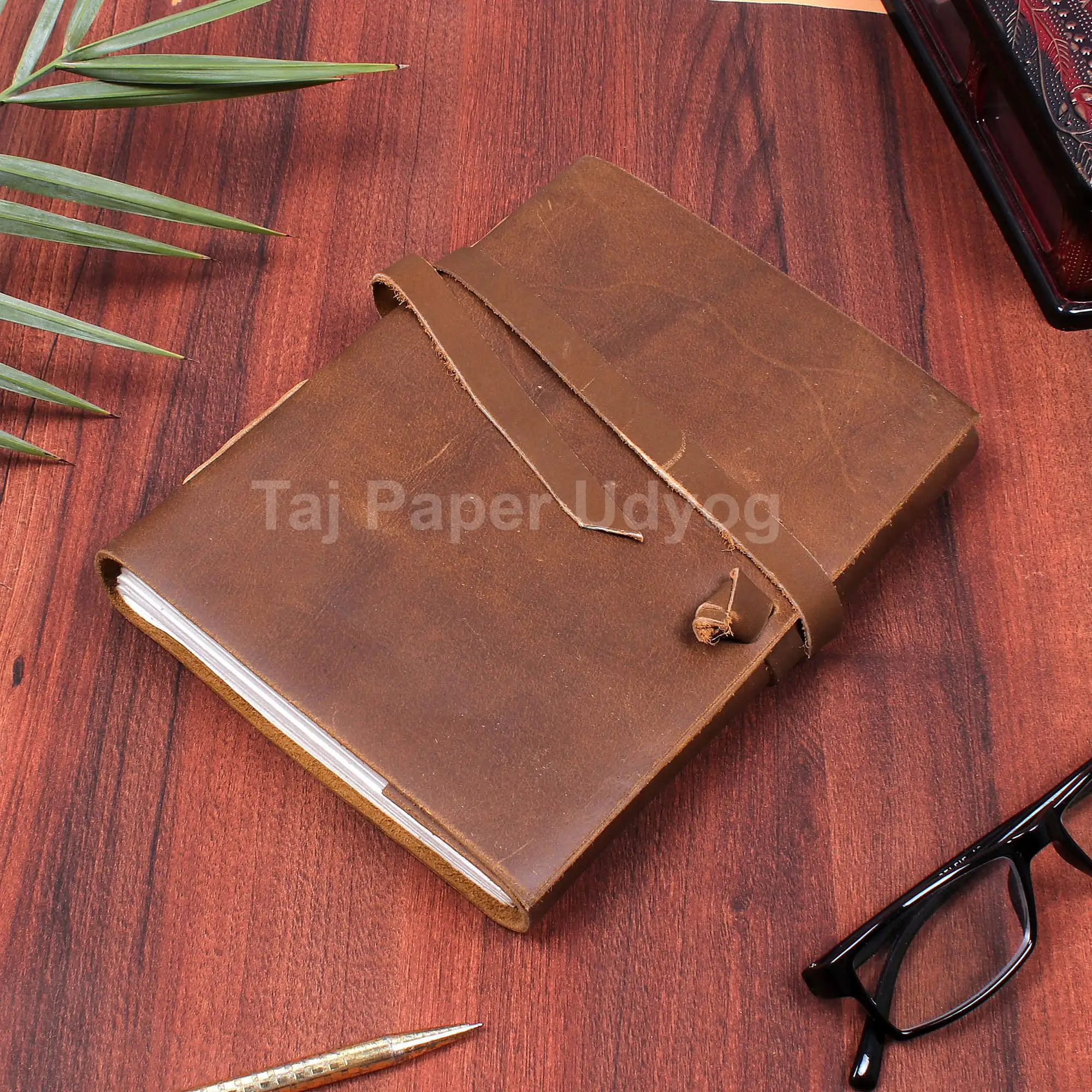 Soft Plain Leather Blank Journal Personal Organizer/Planner Handmade A5 Notebook with White Cotton Paper Diary At Best Price