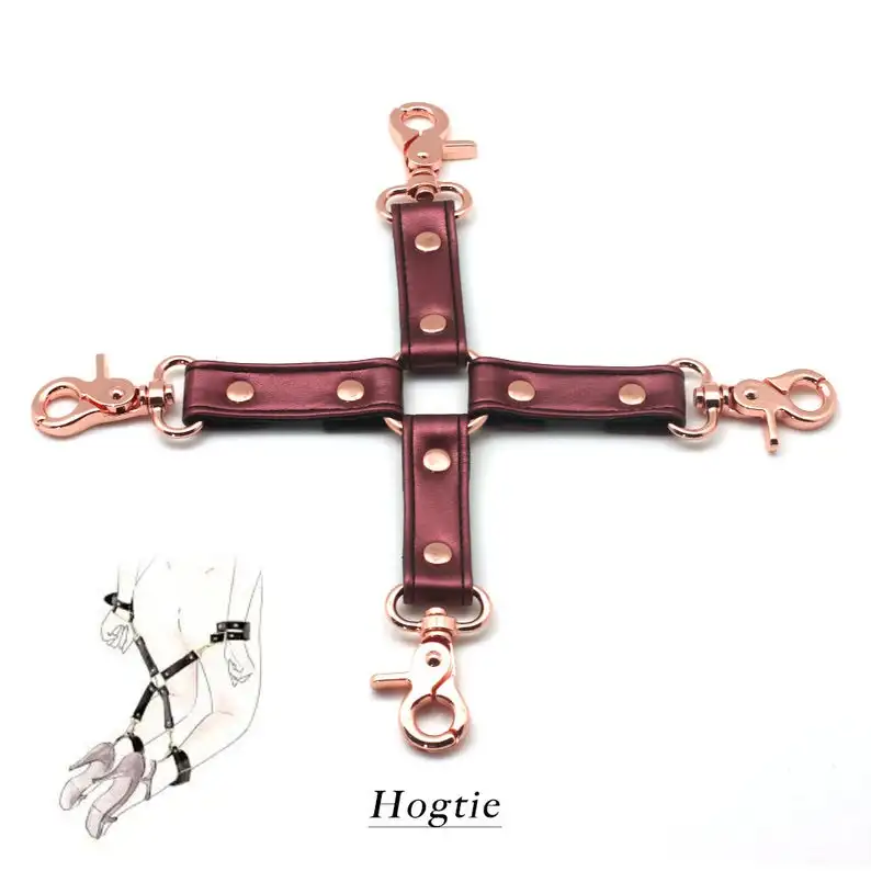 BDSM Adult Sex Kit Leather Restraint Fetish-Hand Cuffs Ankle Cuffs Hogtie Bondage with Safety Features