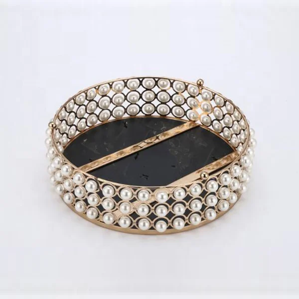 Новый металлический поднос для торта набор из 3 предметов круглая зеркальная подставка с жемчугом оптом